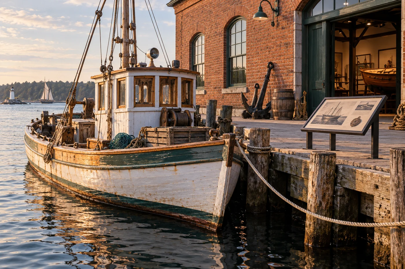Conceptual historic workboat and maritime heritage wharf